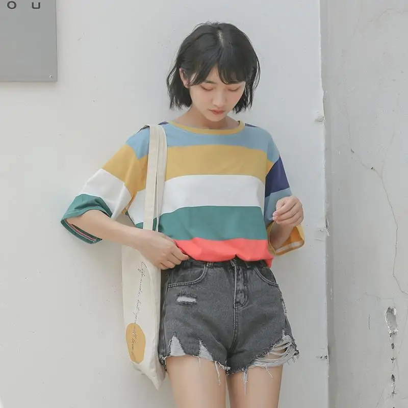 COCOA Summer Short Sleeve Striped T-Shirts Women Knitted Basic Casual Tops Female Cozy Loose Cotton Tees 2022 Harajuku Shirt
COCOA Summer Short Sleeve Striped T-Shirts Women Knitted Basic Casual Tops Female Cozy Loose Cotton Tees 2022 Harajuku Shirt