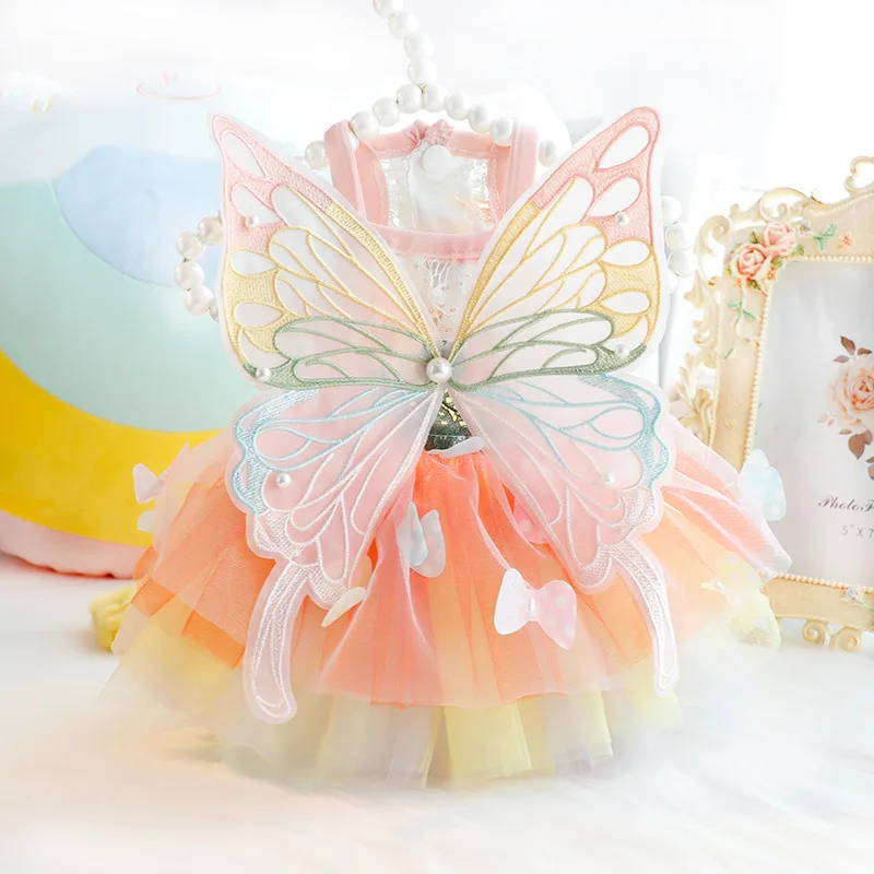 Cute Rainbow Wing Pet Dog Clothes Fashion Handmade Colorful Lace Butterfly Princess Dress For Medium Dog Chihuahua
Cute Rainbow Wing Pet Dog Clothes Fashion Handmade Colorful Lace Butterfly Princess Dress For Medium Dog Chihuahua