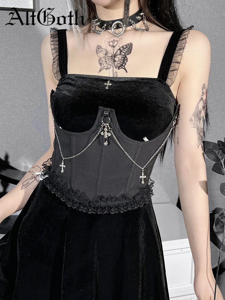 AltGoth Mall Gothic Corset Camisole Women Vintage Punk Aesthetic Cross Mesh Patchwork Fishbone Tight Waist Crop Tank Tops Female
AltGoth Mall Gothic Corset Camisole Women Vintage Punk Aesthetic Cross Mesh Patchwork Fishbone Tight Waist Crop Tank Tops Female