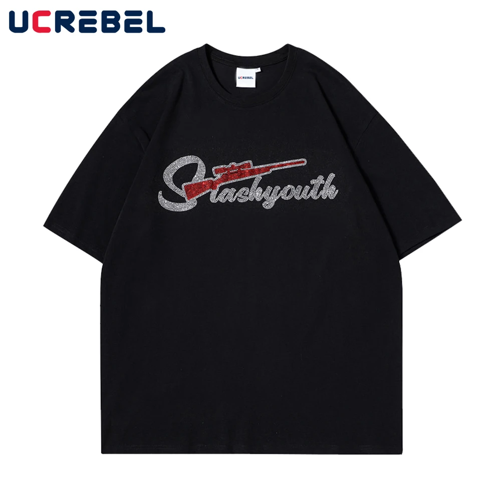 Letter Rhinestone Short Sleeve T-shirt Mens Summer Casual Crew Neck Half-Sleeve Streetwear Loose Cotton Tee Men
Letter Rhinestone Short Sleeve T-shirt Mens Summer Casual Crew Neck Half-Sleeve Streetwear Loose Cotton Tee Men