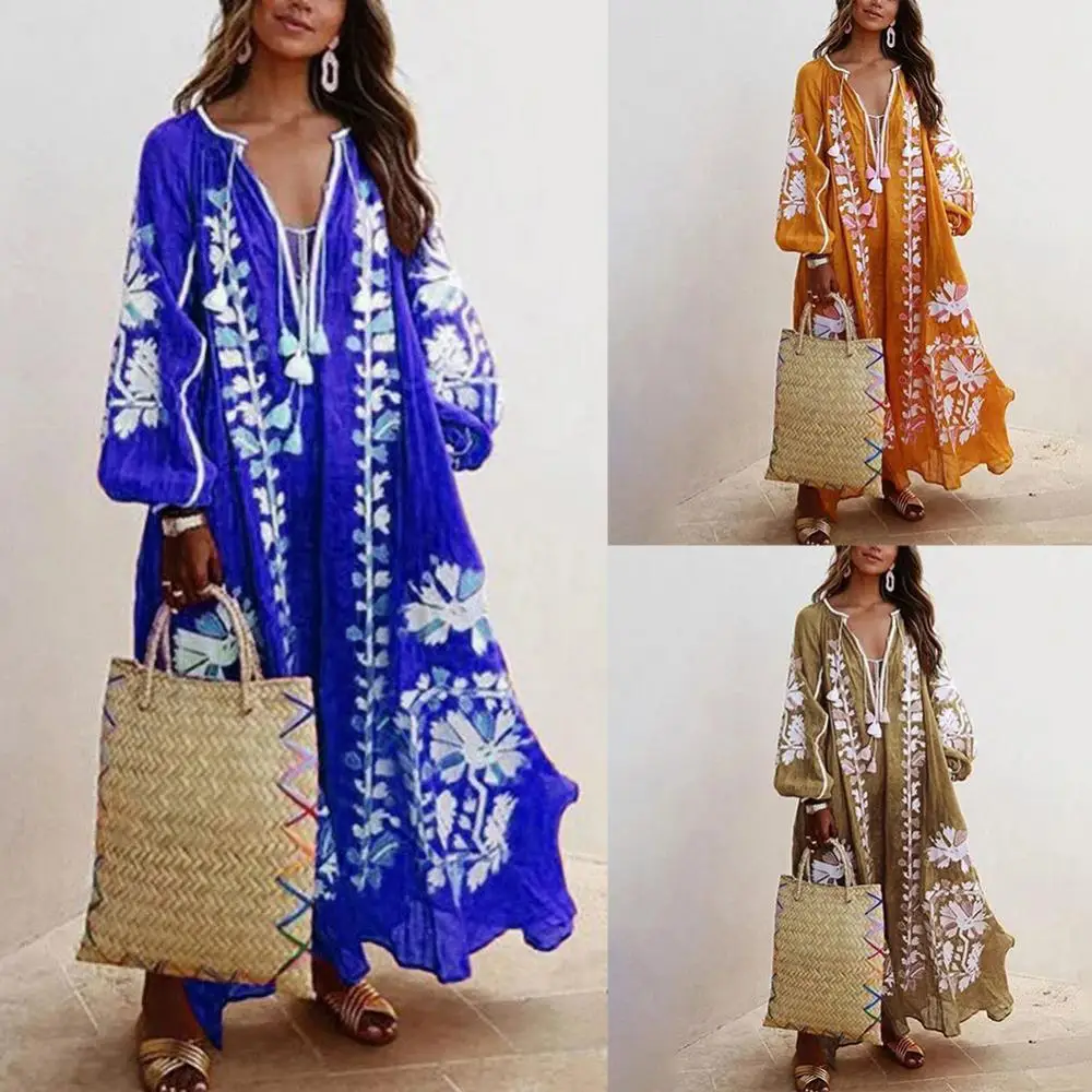 Dress Women V Neck Loose Long Long Dress Floral Print Vintage Deep Lantern Sleeve Ethnic Dress
Dress Women V Neck Loose Long Long Dress Floral Print Vintage Deep Lantern Sleeve Ethnic Dress