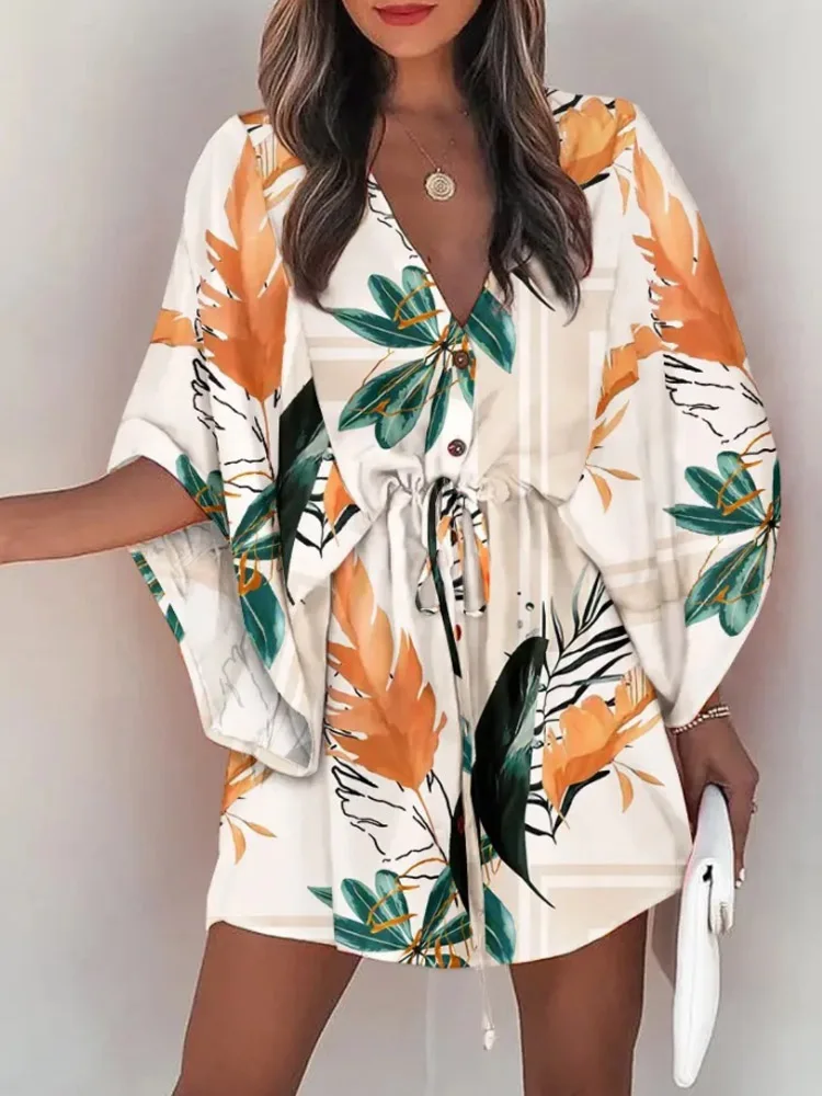 Boho Print Holiday Mini Dress Women 2022 Autumn Fashion Batwing Sleeve V Neck Loose Lady Casual Drawstring Button Dresses
Boho Print Holiday Mini Dress Women 2022 Autumn Fashion Batwing Sleeve V Neck Loose Lady Casual Drawstring Button Dresses