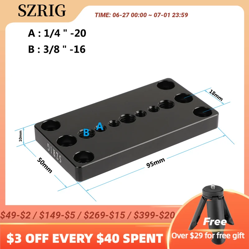 SZRIG 1/4" & 3/8" Thread Cheese Baseplate Tripod Mounting Plate for Railblock DSLR Camera Cage Stabilizer
SZRIG 1/4" & 3/8" Thread Cheese Baseplate Tripod Mounting Plate for Railblock DSLR Camera Cage Stabilizer