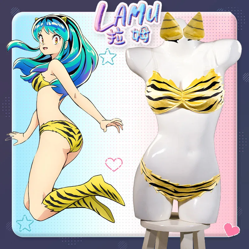 Anime Urusei Yatsura Lum Invader Cosplay Costume Wig Tiger-striped Bikini Swimsuit Yellow Swimwear Legging Women Ataru Moroboshi
Anime Urusei Yatsura Lum Invader Cosplay Costume Wig Tiger-striped Bikini Swimsuit Yellow Swimwear Legging Women Ataru Moroboshi
