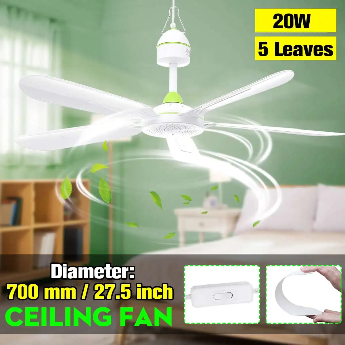 5 Leaves Ceiling Fan DC Powered Air Cooler Hanging 27.5 inch Tent Hanger Fans Ventilator with No Light for Camping Home Bed
5 Leaves Ceiling Fan DC Powered Air Cooler Hanging 27.5 inch Tent Hanger Fans Ventilator with No Light for Camping Home Bed