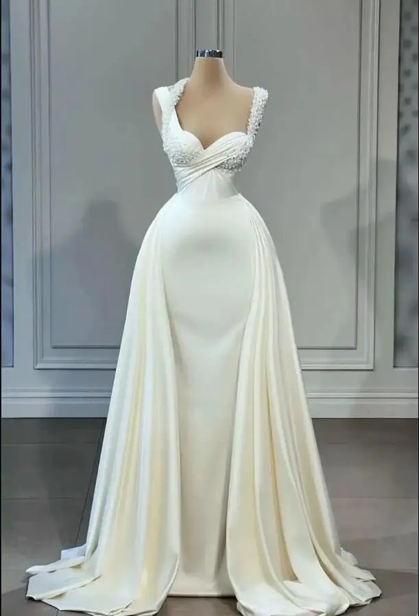 Ivory Satin Mermaid Prom Dresses Sexy Beaded pearls Cap Sleeve Sweatheart Pleats Ruffles Long Party Occasion Vestidos Evening
Ivory Satin Mermaid Prom Dresses Sexy Beaded pearls Cap Sleeve Sweatheart Pleats Ruffles Long Party Occasion Vestidos Evening
