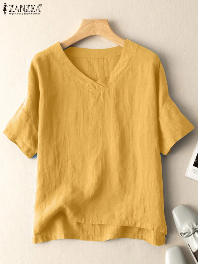 Элегантная женская рубашка, однотонные топы с V-образным вырезом, футболки ZANZEA, модная блузка 2022, летняя повседневная хлопковая туника с кор...
Элегантная женская рубашка, однотонные топы с V-образным вырезом, футболки ZANZEA, модная блузка 2022, летняя повседневная хлопковая туника с кор...