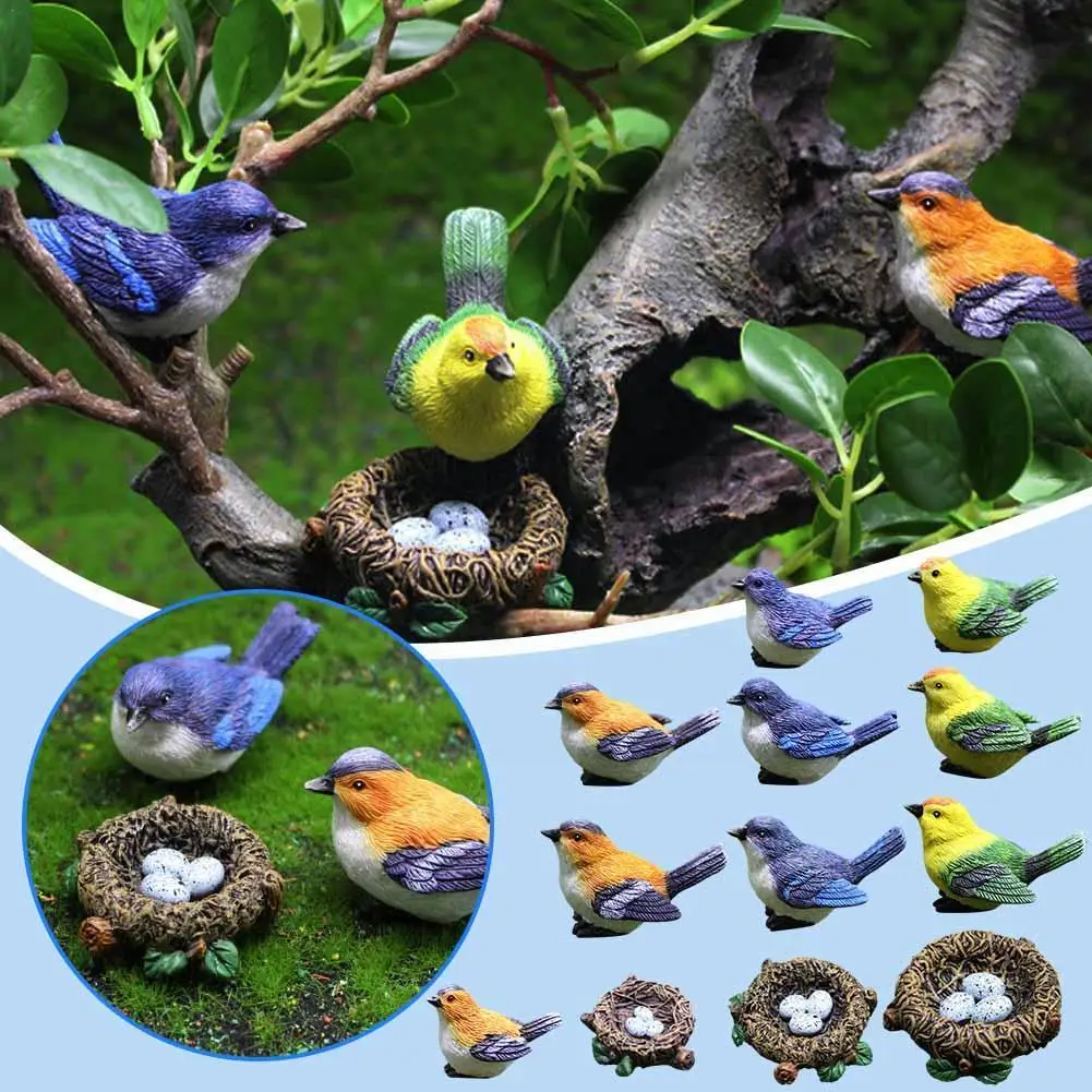 

Little Cute Parrot Bird Nest Figurine Animal Model Decor Fairy Bonsai Resin Accessories Decoration Miniature Garden Home O4R7