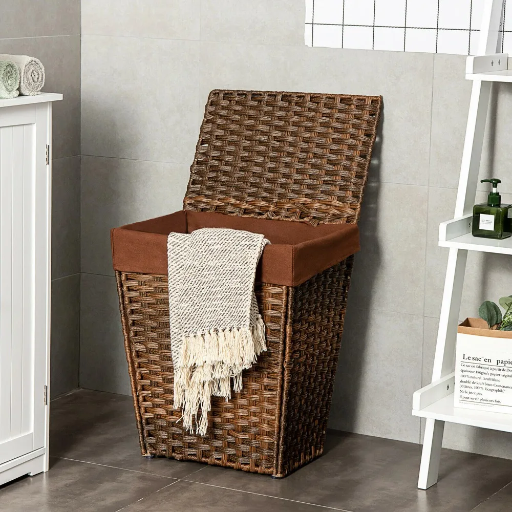 Handwoven Laundry Hampers with Removable Liner, Lid and Handles, Brown Hamper Bag Washing Bin Organizer
Handwoven Laundry Hampers with Removable Liner, Lid and Handles, Brown Hamper Bag Washing Bin Organizer