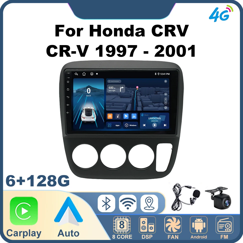 Автомобильный стереоплеер FM-радио CarPlay для Honda CRV CR-V 1997-2001 Навигация GPS WIFI 4G