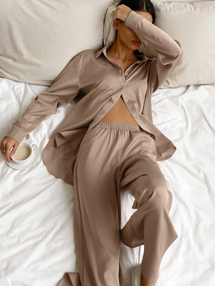 Linad Loose Women's Home Clothes 2 Piece Sets Brown Long Sleeve Sleepwear Female Casual Trouser Suits Solid Autumn Pajamas
Linad Loose Women's Home Clothes 2 Piece Sets Brown Long Sleeve Sleepwear Female Casual Trouser Suits Solid Autumn Pajamas