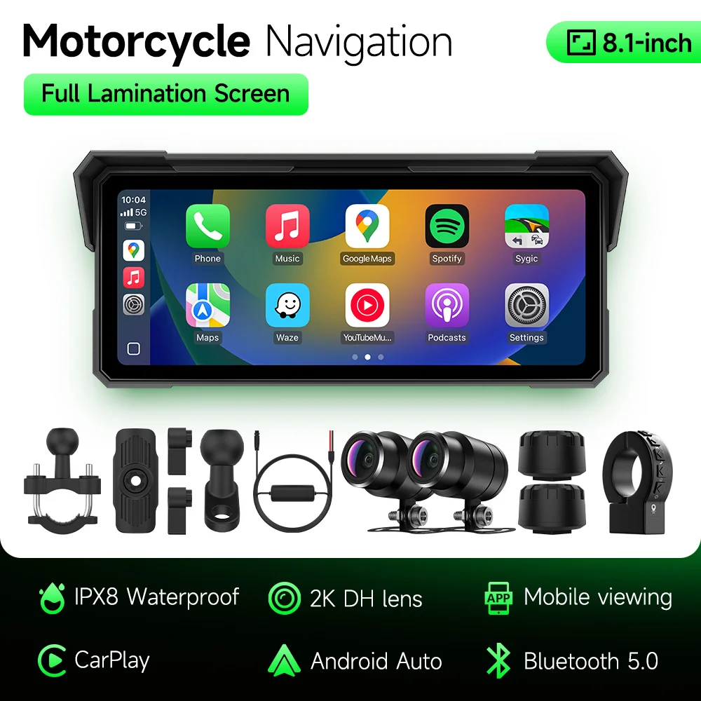 Мотоциклетный мультимедийный плеер 8,1 дюйма 2K HD GPS-навигатор Видеорегистратор Беспроводной CarPlay Android Auto IPX7 Водонепроницаемый экран BT
Мотоциклетный мультимедийный плеер 8,1 дюйма 2K HD GPS-навигатор Видеорегистратор Беспроводной CarPlay Android Auto IPX7 Водонепроницаемый экран BT