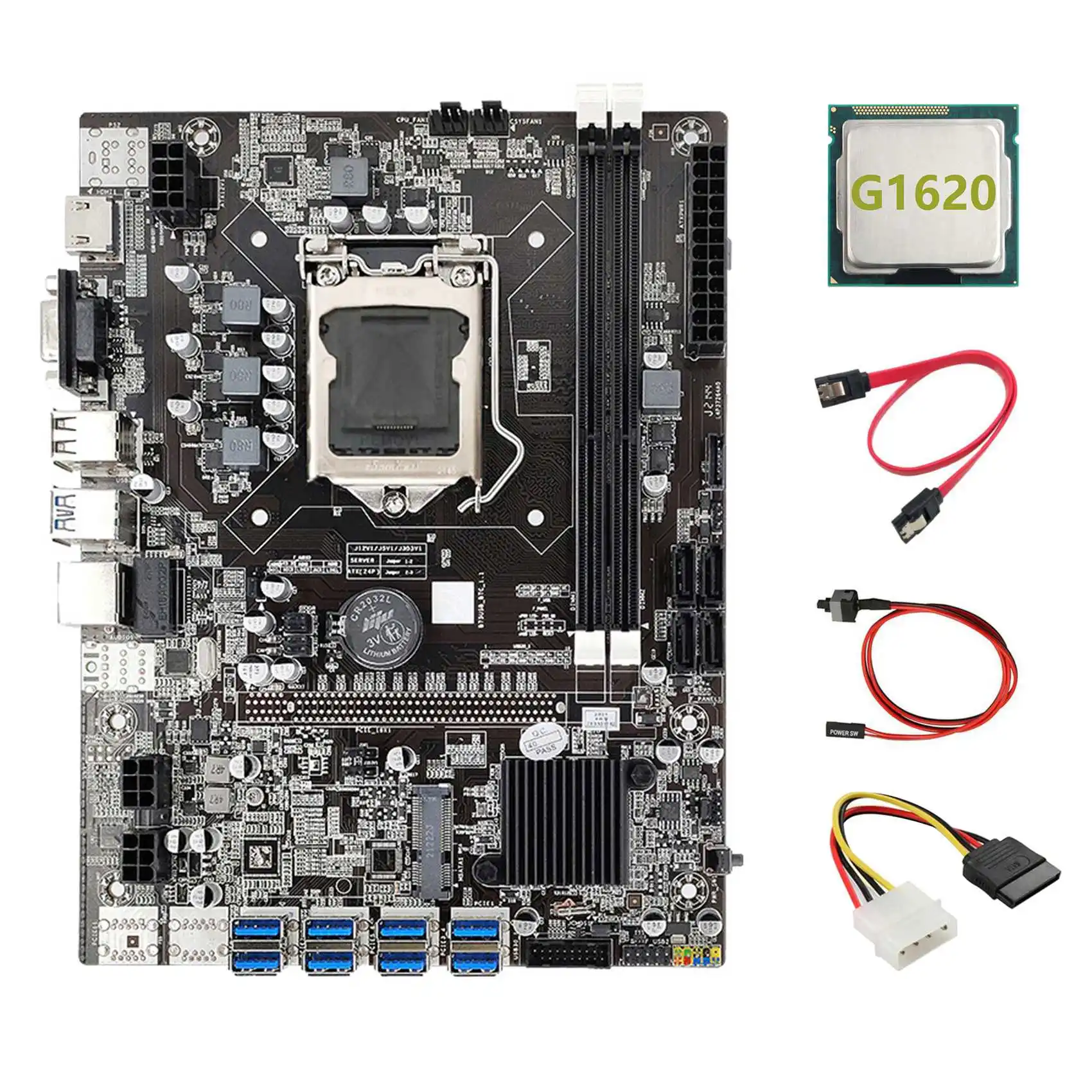 B75 ETH Miner Motherboard 8XPCIE to USB+G1620 CPU+4PIN IDE to SATA Cable+SATA Cable+Switch Cable LGA1155 B75 Motherboard
B75 ETH Miner Motherboard 8XPCIE to USB+G1620 CPU+4PIN IDE to SATA Cable+SATA Cable+Switch Cable LGA1155 B75 Motherboard