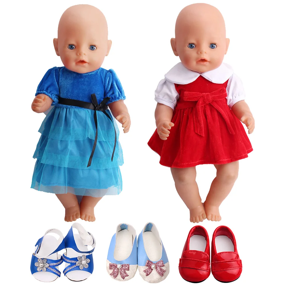 

43Cm Boy American Doll Clothes Red Dress Blue Bow Princess Gauze Dress Barbies Lalafanfan Baby Toy Accessories 18Inch Girl Doll