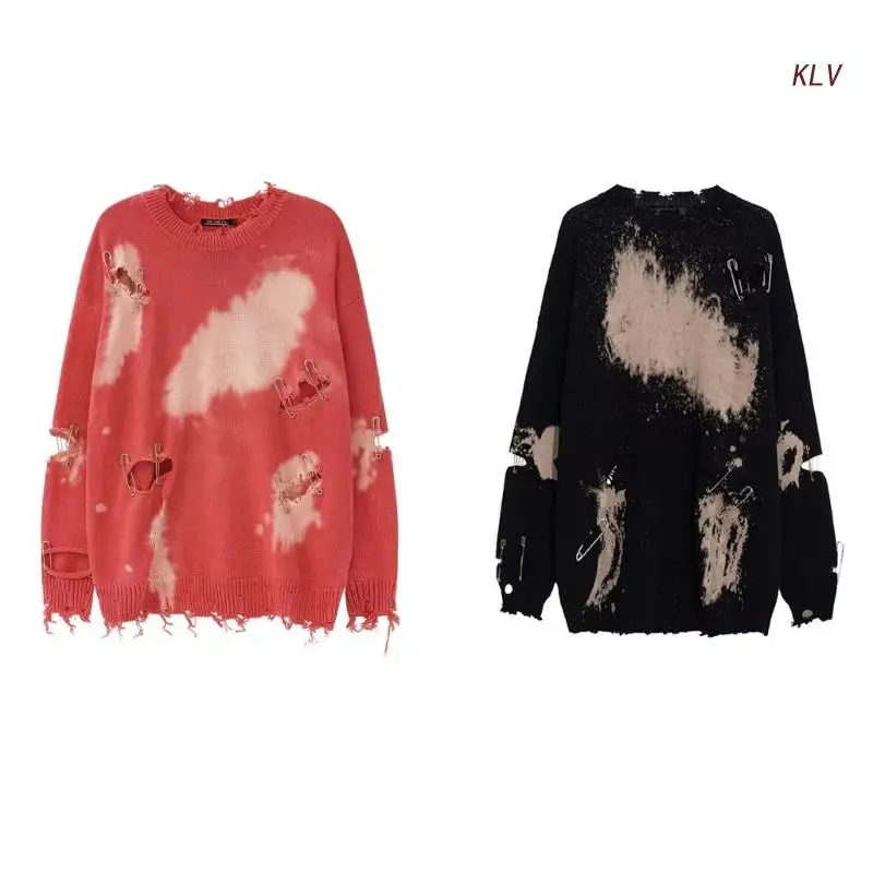 Мужской/женский/мужской свитер в стиле Харадзюку, с вырезами и дырками, готический вязаный пуловер оверсайз с длинными рукавами и рваными металлическими булавками
Мужской/женский/мужской свитер в стиле Харадзюку, с вырезами и дырками, готический вязаный пуловер оверсайз с длинными рукавами и рваными металлическими булавками