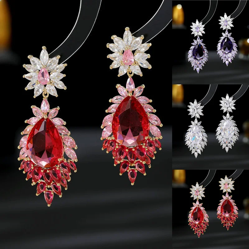 Luxury Rhinestone Zircon Long Dangle Earrings with Water Drop Elegant CZ Crystal Earrings for Women Bridal Wedding Jewelry Party
Luxury Rhinestone Zircon Long Dangle Earrings with Water Drop Elegant CZ Crystal Earrings for Women Bridal Wedding Jewelry Party