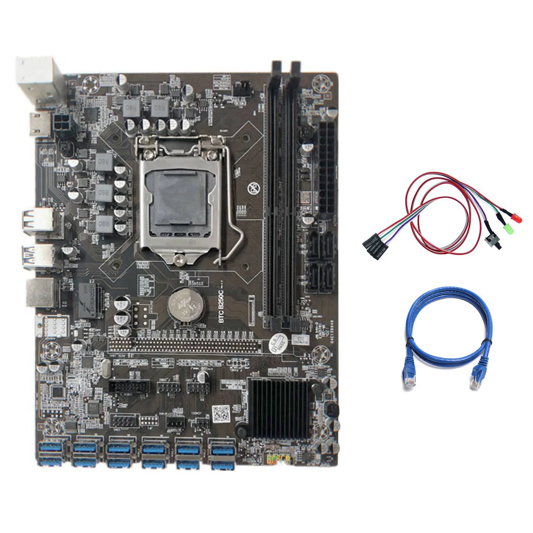 B250C Miner Motherboard+Switch Cable with Light+RJ45 Cable 12 PCIE to USB3.0 Graphics Card Slot LGA1151 Support DDR4 RAM
B250C Miner Motherboard+Switch Cable with Light+RJ45 Cable 12 PCIE to USB3.0 Graphics Card Slot LGA1151 Support DDR4 RAM