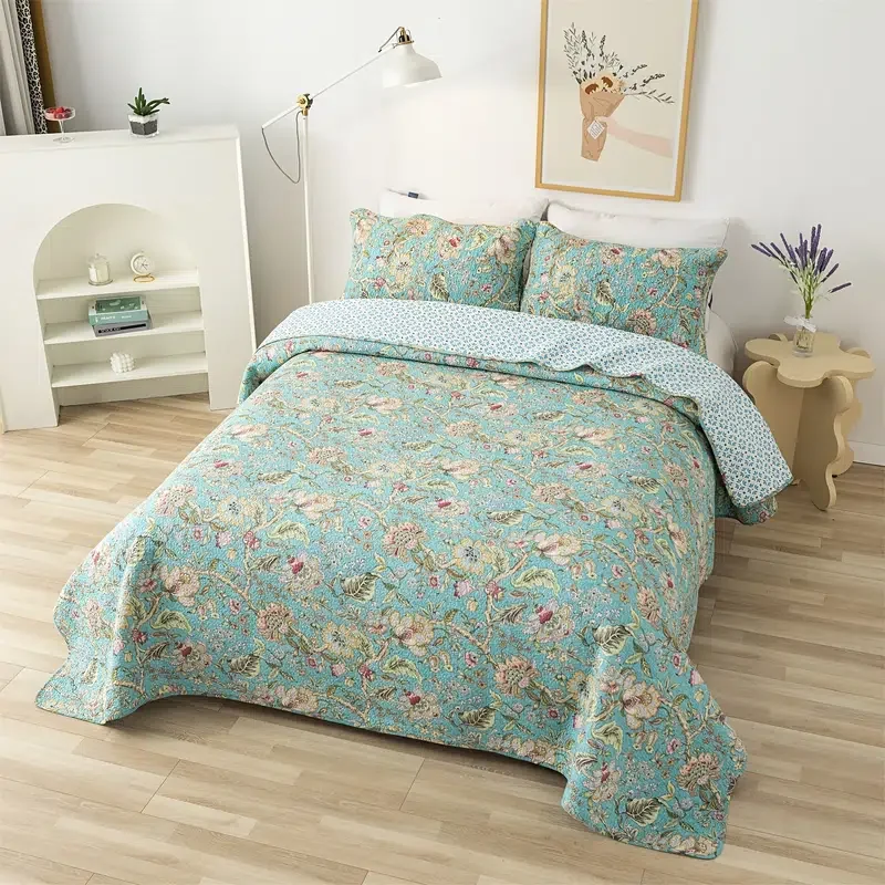 3pcs Idyllic Quilt Set (1 Quilt + 2 Pillowcase), Cotton Quilted Blanket, Little Flowers Print Comforter, Soft Bedding
3pcs Idyllic Quilt Set (1 Quilt + 2 Pillowcase), Cotton Quilted Blanket, Little Flowers Print Comforter, Soft Bedding