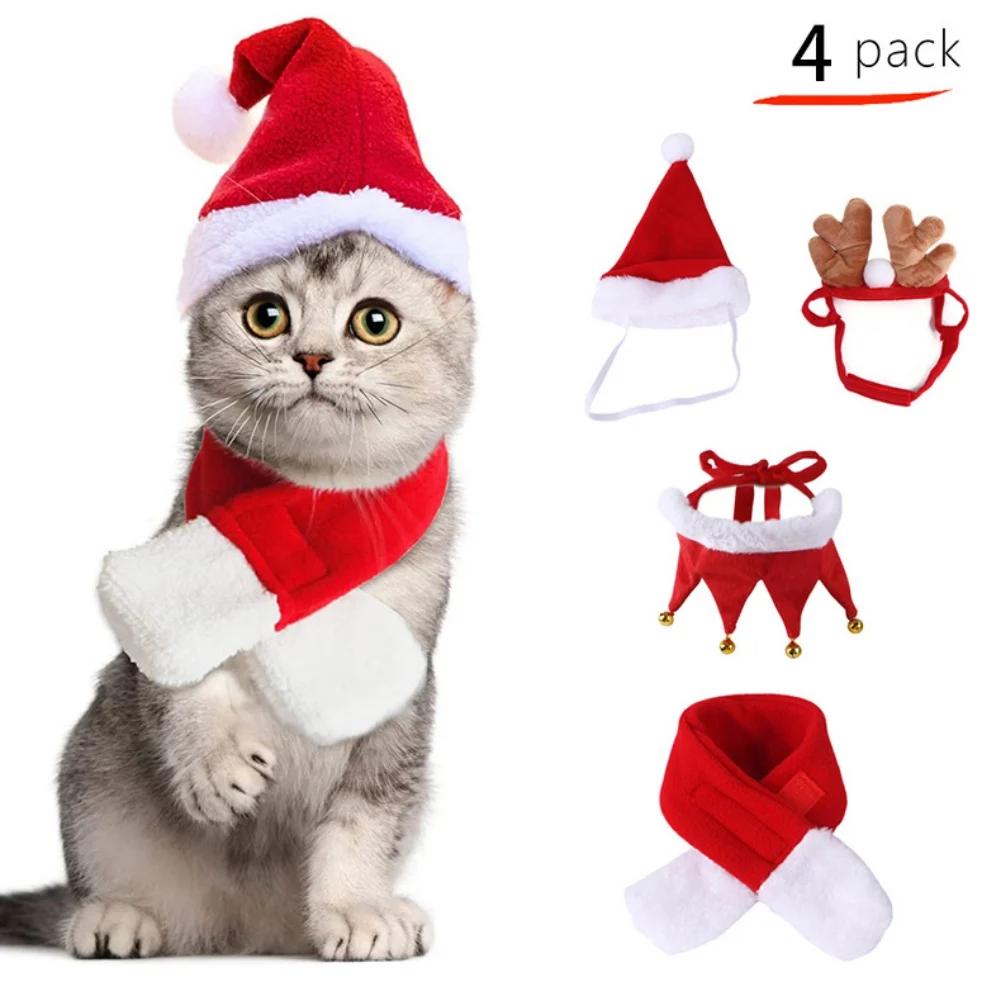 4pcs/set Christmas Pet Hat Antlers Saliva Towel for Dog Cat Scarf Dress Up Supplies Cute Winter Clothes Xmas Cat Accessories
4pcs/set Christmas Pet Hat Antlers Saliva Towel for Dog Cat Scarf Dress Up Supplies Cute Winter Clothes Xmas Cat Accessories