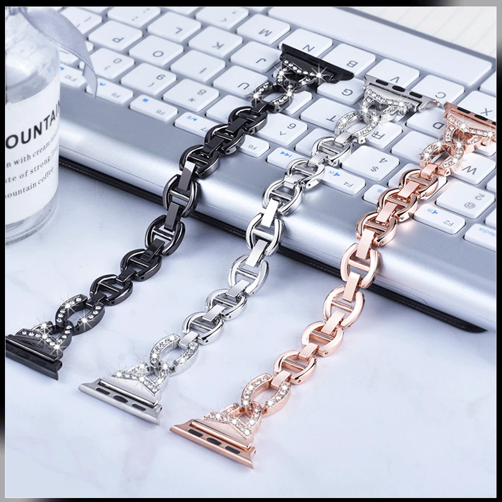 Diamond Strap for Apple Watch Band 40mm 45mm 44mm 41mm 42mm 38mm Metal belt for Iwatch Series 7 SE 6 5 4 Women Bracelet
Diamond Strap for Apple Watch Band 40mm 45mm 44mm 41mm 42mm 38mm Metal belt for Iwatch Series 7 SE 6 5 4 Women Bracelet
