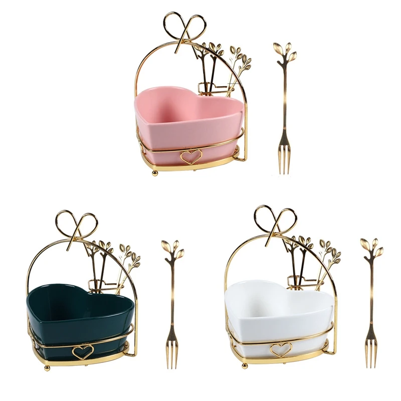 New-Ceramic Fruit Plate Heart-Shaped Gold Stand Snack Plate Household Tableware Cute Fruit Bowl With Forks Holder
New-Ceramic Fruit Plate Heart-Shaped Gold Stand Snack Plate Household Tableware Cute Fruit Bowl With Forks Holder