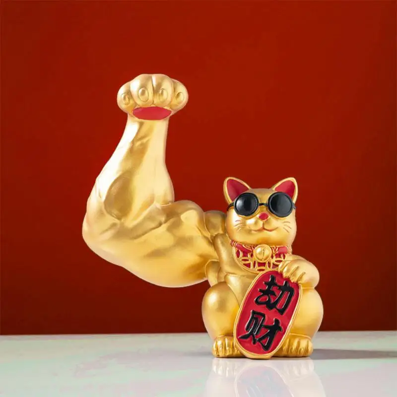 

Big Arm Lucky Cat Vigorously Muscle Arm Robber Cat Office Decoration For Home Living Room Shop Opening Creative Gifts Robber Cat