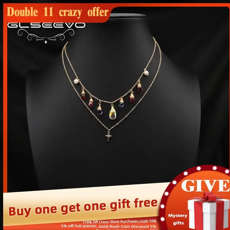 GLSEEVO Natural Freshwater Pearls Shining Colorful Crystals Double Deck Chain Necklace For Woman Crucifix Designer Jewelry
GLSEEVO Natural Freshwater Pearls Shining Colorful Crystals Double Deck Chain Necklace For Woman Crucifix Designer Jewelry