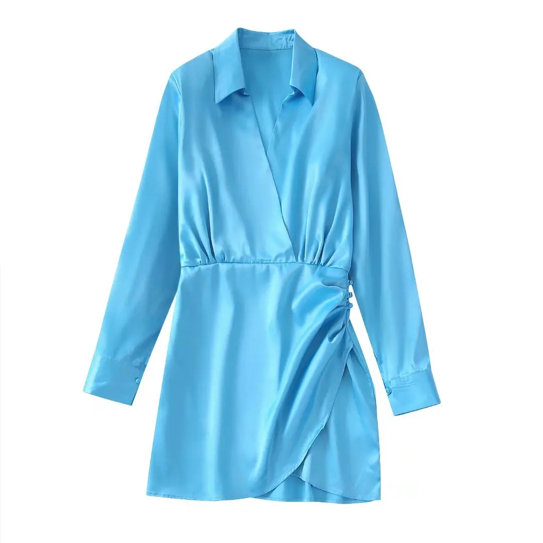 2022 Women Chic Fashion Draped Midi Shirt Dress Vintage Satin Texture Short Sleeve Side Zipper Female Dresses Vestidos
2022 Women Chic Fashion Draped Midi Shirt Dress Vintage Satin Texture Short Sleeve Side Zipper Female Dresses Vestidos