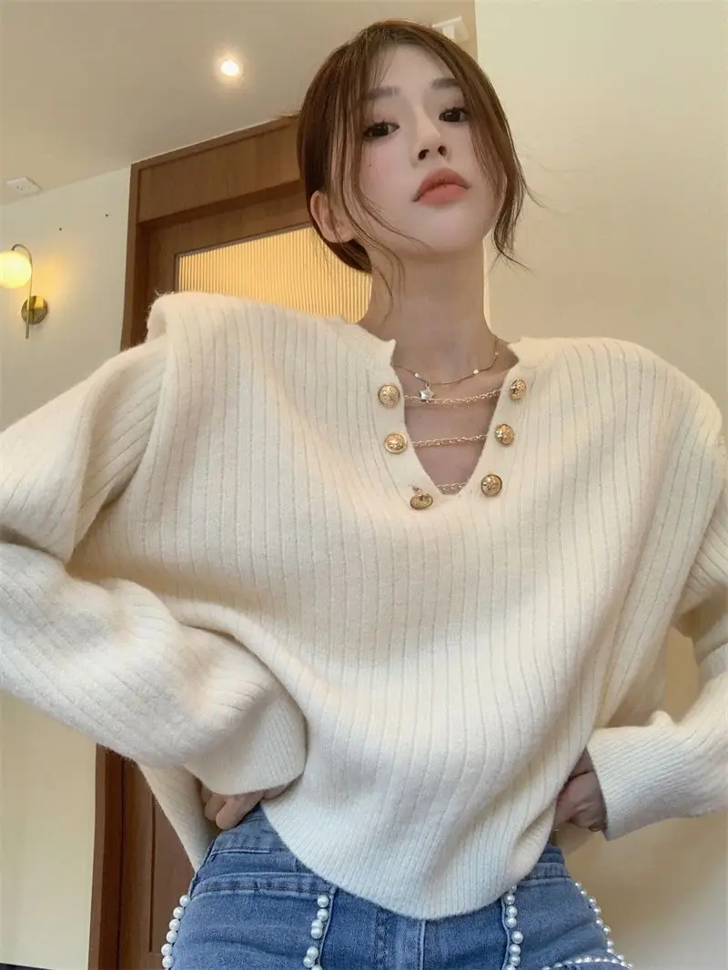 Fashion Tops 2022 Women Autumn Winter Knitwear Women's High-end Elegant Sweater V Neck Long Sleeve Sweater Unique Chic Top
Fashion Tops 2022 Women Autumn Winter Knitwear Women's High-end Elegant Sweater V Neck Long Sleeve Sweater Unique Chic Top