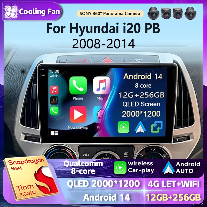 Android 14 для Hyundai i20 PB 2008-2014 2K QLED Автомобильный радиоприемник Мультимедийный