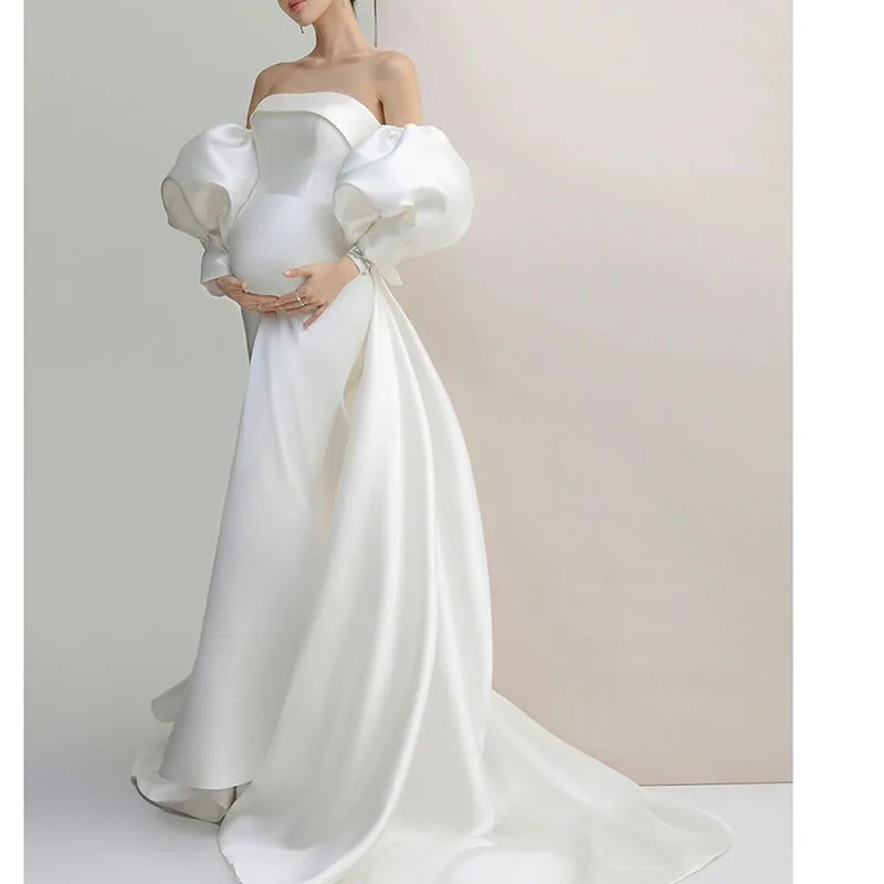 

Pregnancy Photography Dress Sexy Shouldless White Maxi Gowns Dress for Pregnant Women Shooting Maternity Dresses for Photo Shoot