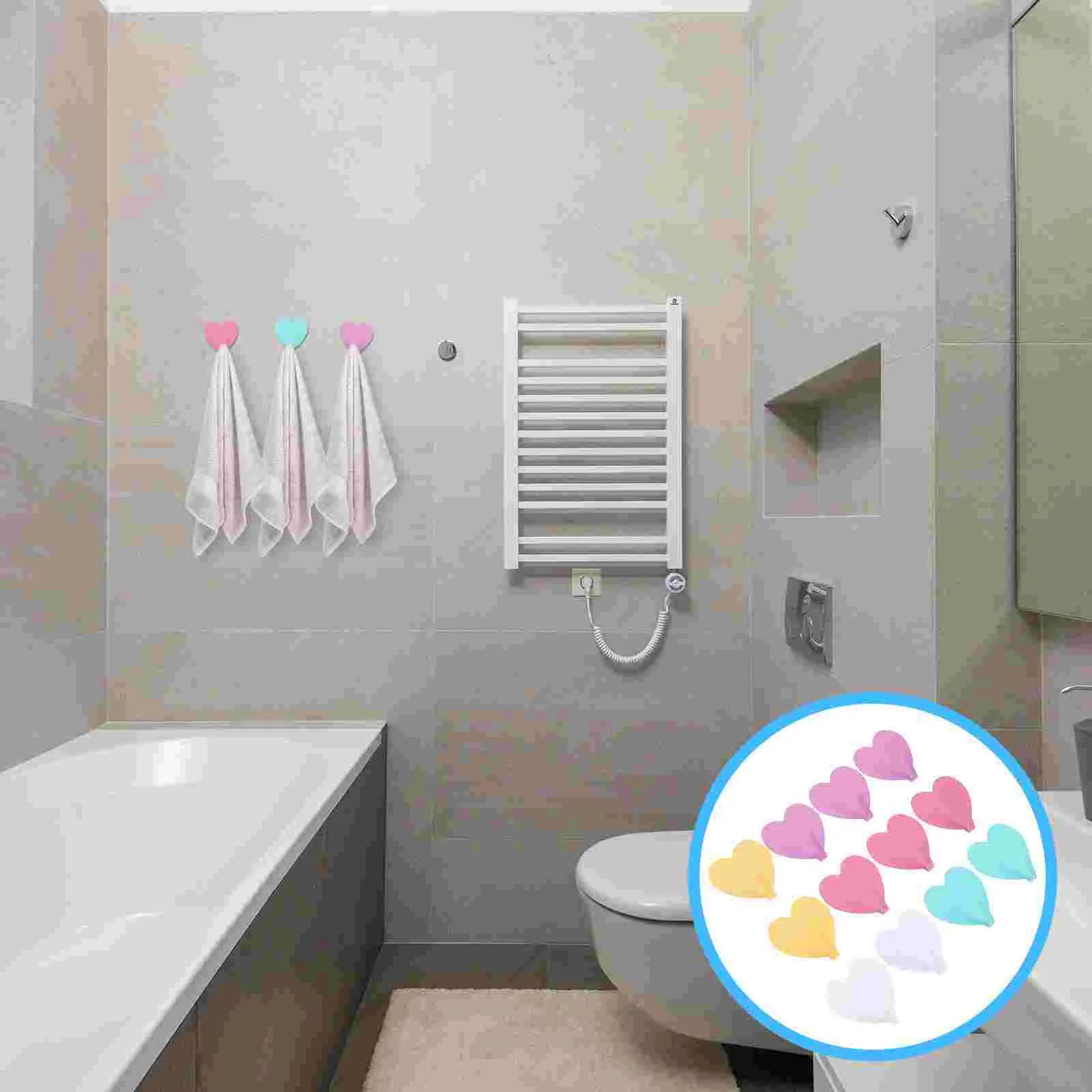 

12 Pcs Iron Strong Heart Shaped Adhesive Hangers Wall Mounted Hooks Coat Hook Traceless Hanger for Bathroom Kitchen (Random