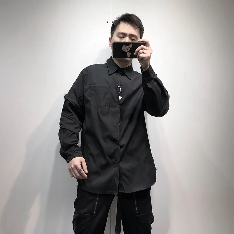Men's Long Sleeve Shirt Fashion Black Hand Sleeve Metal Design Small Shirt Harajuku Style Simple Loose Shirt Trend
Men's Long Sleeve Shirt Fashion Black Hand Sleeve Metal Design Small Shirt Harajuku Style Simple Loose Shirt Trend
