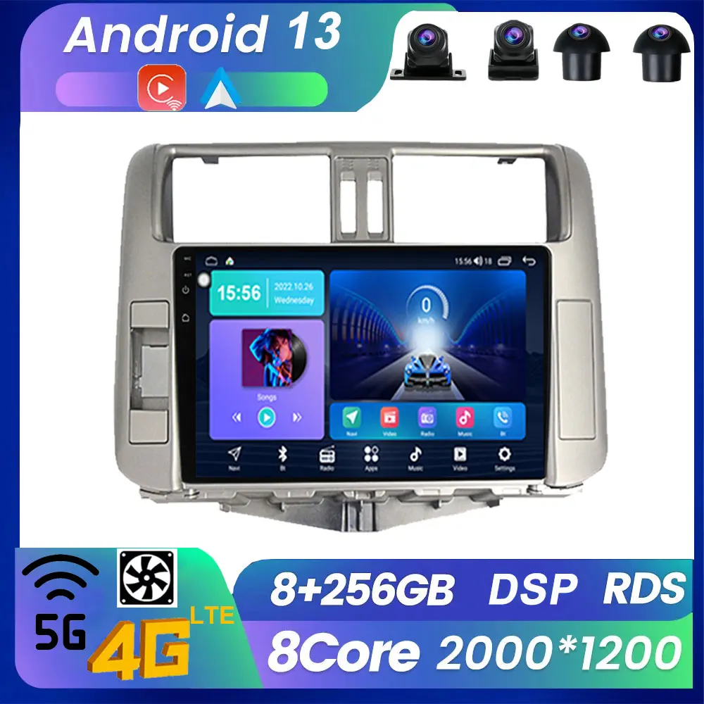 

Автомобильный экран на Android 13, 9 дюймов для Toyota Land Cruiser Prado 150, 2009-2013, Carplay, автомобильный мультимедийный видеоплеер, навигация, стерео