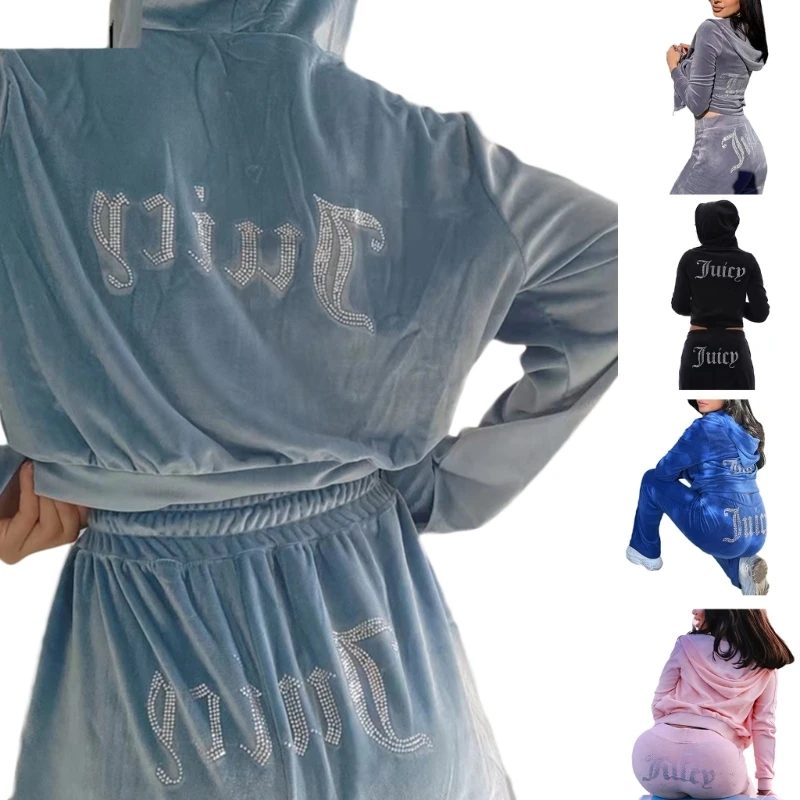 Женский бархатный комплект из 2 предметов, толстовка с капюшоном и брюки с надписью 
Женский бархатный комплект из 2 предметов, толстовка с капюшоном и брюки с надписью