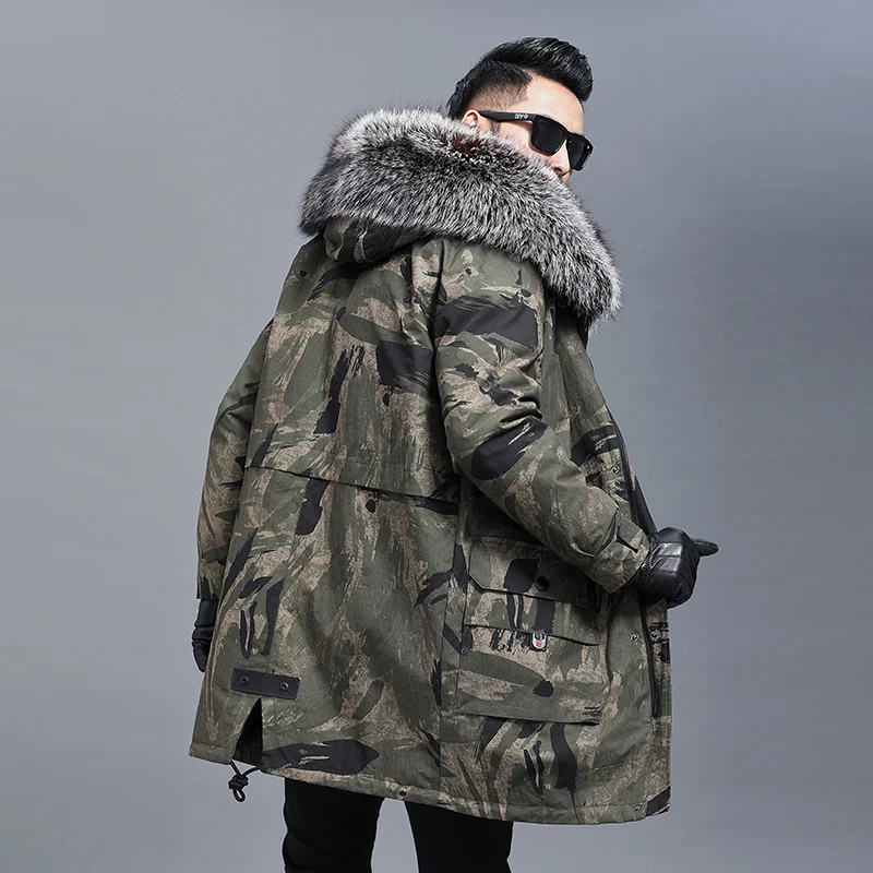 Camouflage Parka Men's Rabbit Fur Liner Silver Fox Fur Collar Mid-Length Marten Overcoats Fur Integrated Winter Coat
Camouflage Parka Men's Rabbit Fur Liner Silver Fox Fur Collar Mid-Length Marten Overcoats Fur Integrated Winter Coat
