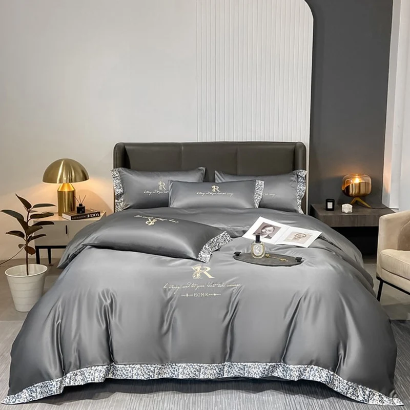European Washed Silk 3-piece Set 4-piece Set Pure Color Embroidered Bedsheets Ice Silk Quilt Cover Sheet Pillowcase Dropshipping
European Washed Silk 3-piece Set 4-piece Set Pure Color Embroidered Bedsheets Ice Silk Quilt Cover Sheet Pillowcase Dropshipping