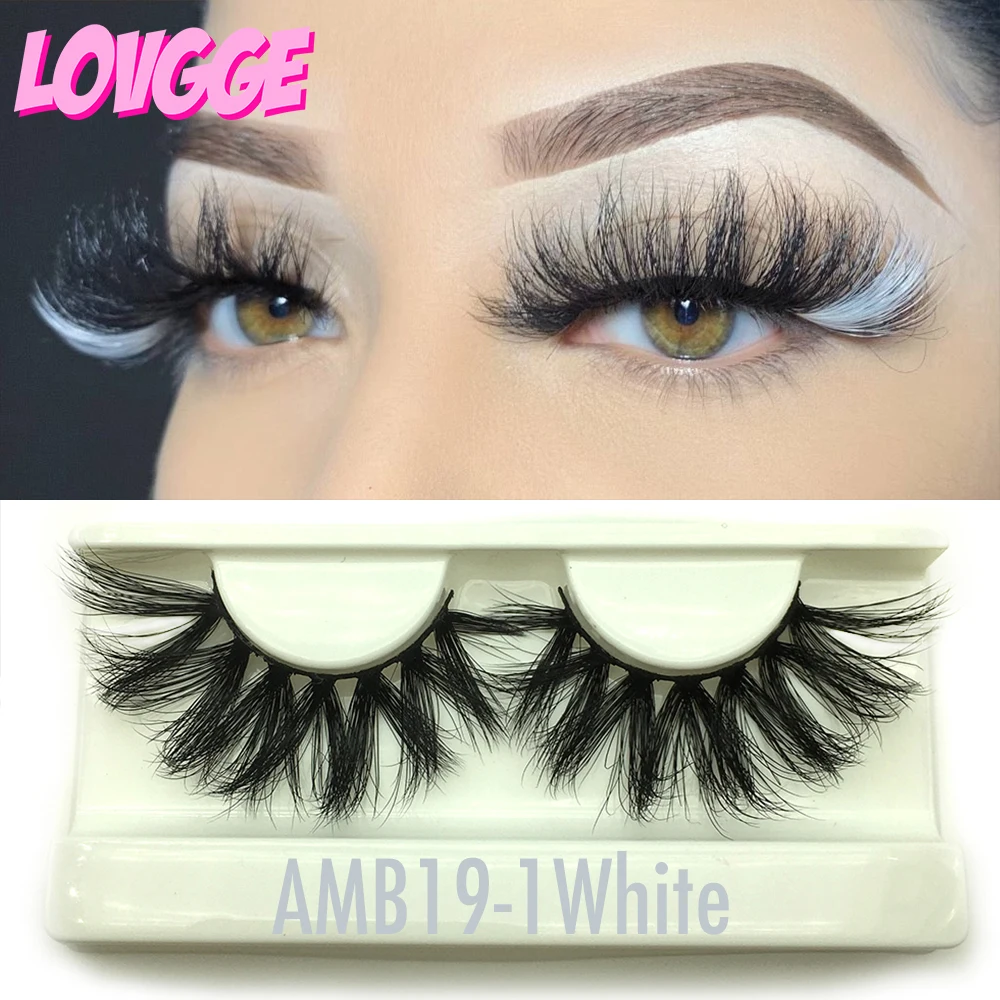 

LOVGGE Pop Colored Fluffy Wispy White Lashes 25MM Mink Eyelashes Vendor Wholesale Dramatic Luxury Gorgeous Cute Free Shipping