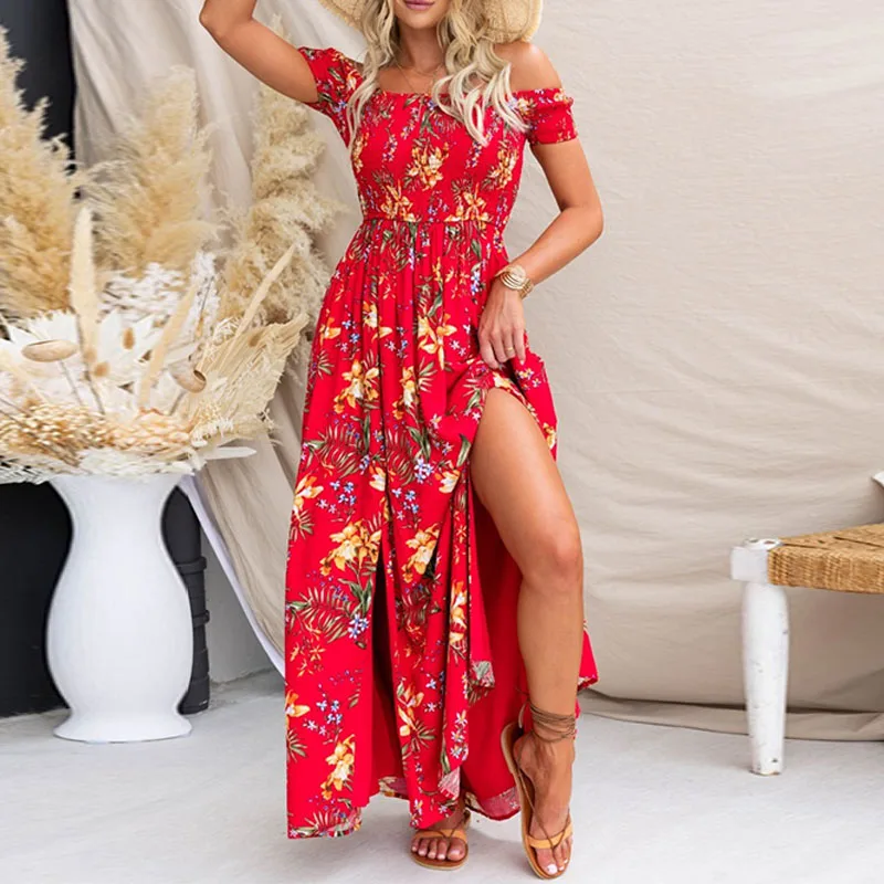 Sexy Off Shoulder Summer Holiday Boho Dress Women Fashion Slash Neck Short Sleeve Maxi Dress Women Retro Print Slit Long Dresses
Sexy Off Shoulder Summer Holiday Boho Dress Women Fashion Slash Neck Short Sleeve Maxi Dress Women Retro Print Slit Long Dresses