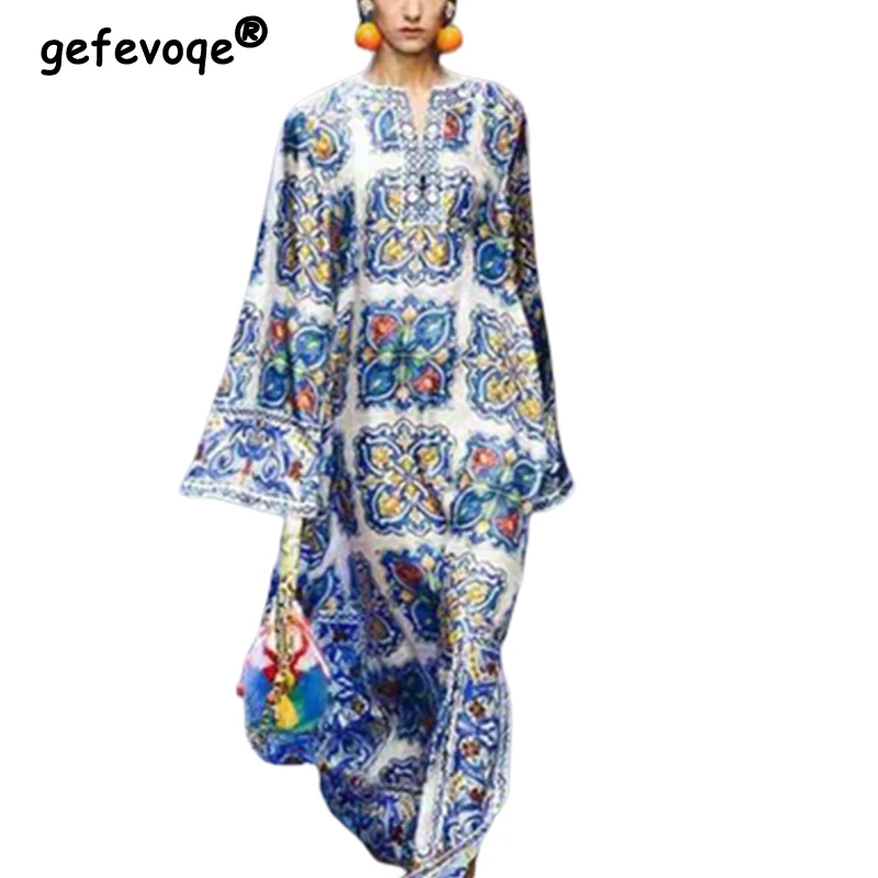 2022 Spring Vintage Blue and White Porcelainprint Behomian Belt Loose Beach Dress Women Long Sleeve Elegant Evening Dresses Robe
2022 Spring Vintage Blue and White Porcelainprint Behomian Belt Loose Beach Dress Women Long Sleeve Elegant Evening Dresses Robe