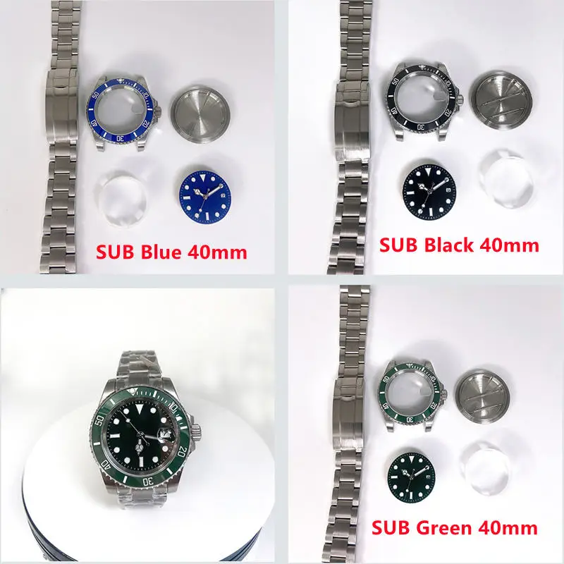 

40mm Mod Stainless Steel Sapphire Glass Ceramic Bezel Watch Case For RLX SUB 8215 2813 2836 Movement
