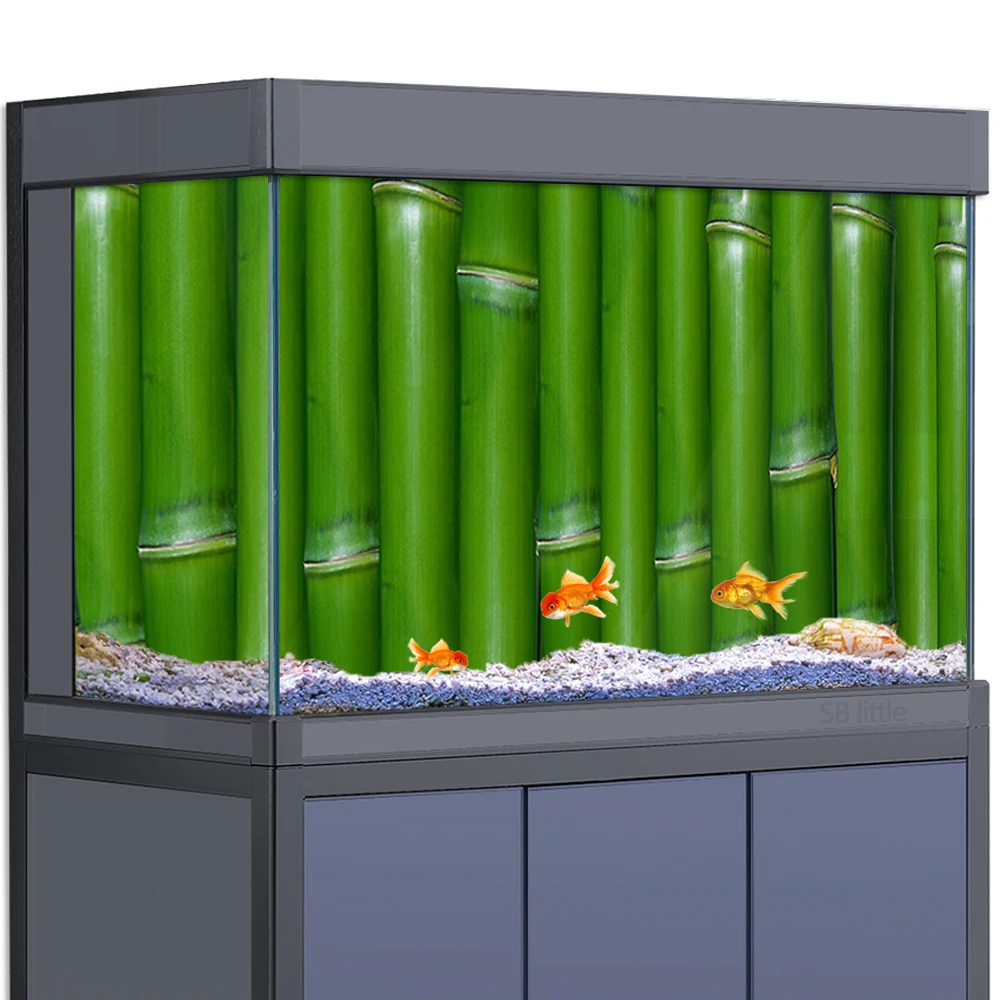 

Aquarium Background Sticker Decoration for Fish Tanks Reptile Habitat, Bamboo Wood Texture Plants HD 3D Poster 5-55 Gallon