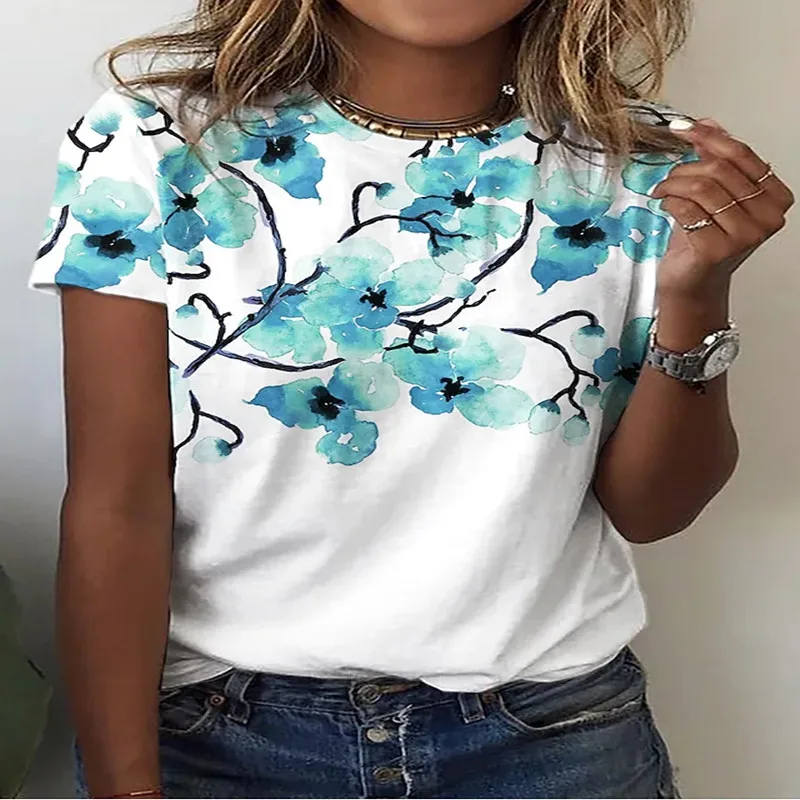 2022 Summer New 3D Printing Ladies Casual Floral Theme Painting T-Shirt Printing Round Neck Soft Fashion Women's Clothing
2022 Summer New 3D Printing Ladies Casual Floral Theme Painting T-Shirt Printing Round Neck Soft Fashion Women's Clothing