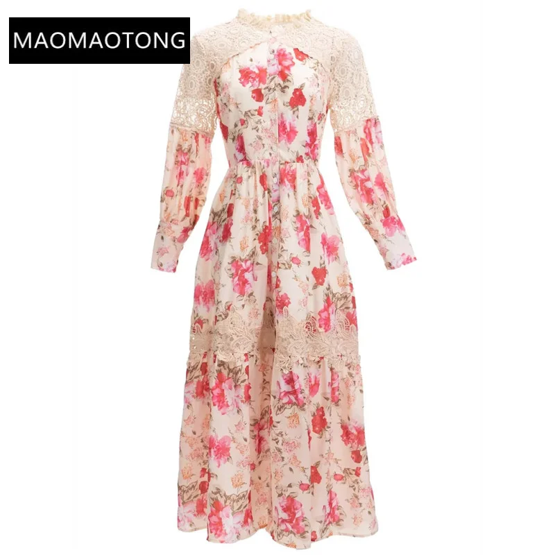 Dresses For Women 2022 Elegant High Quality Luxury Autumn O-Neck Lantern Sleeve Hollow Out Single Breasted Flowers Print Dress
Dresses For Women 2022 Elegant High Quality Luxury Autumn O-Neck Lantern Sleeve Hollow Out Single Breasted Flowers Print Dress
