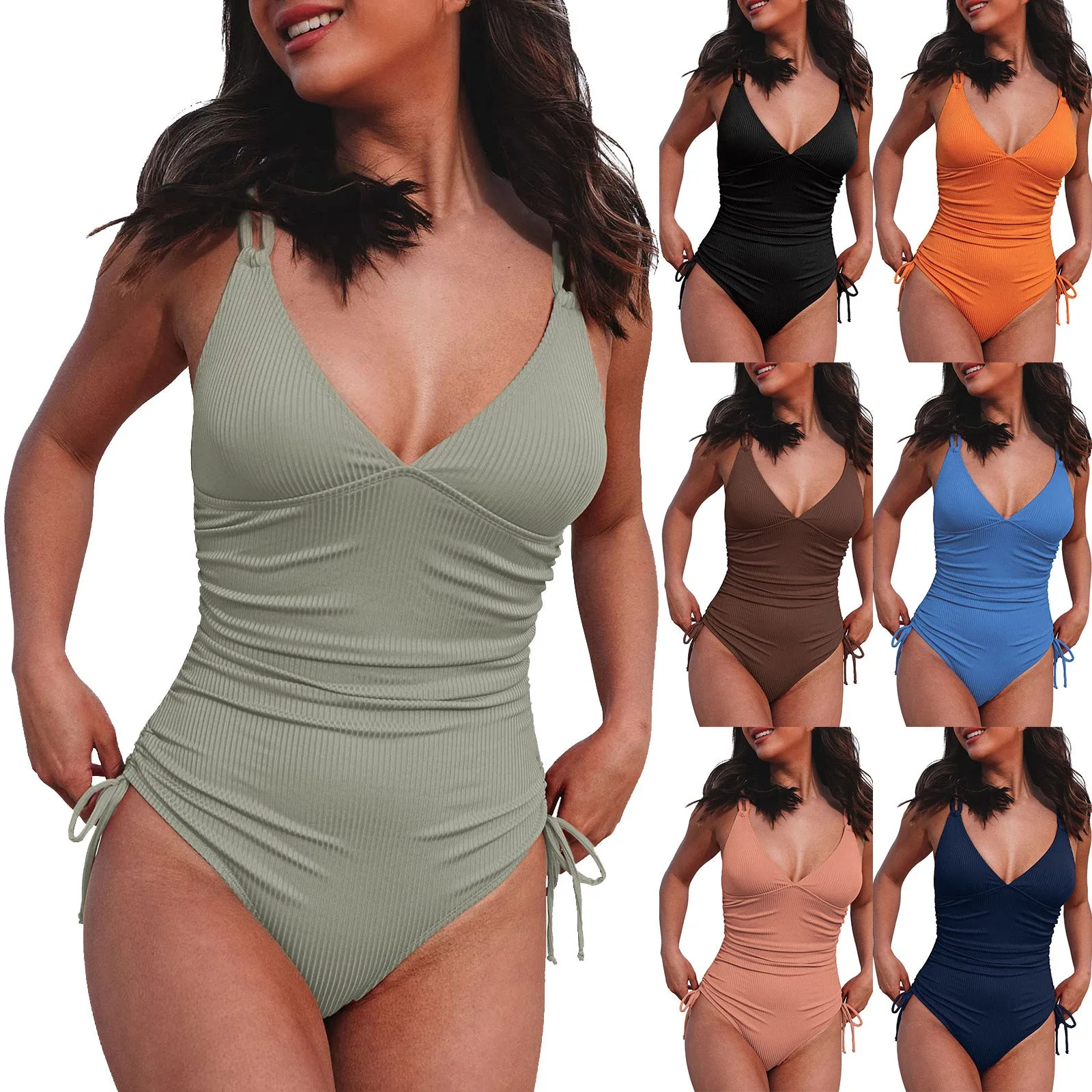 Women's V Neck Swimsuit Tie Side High Cut Bathing Suit Ribbed Swimwear Chest Swimsuit
Women's V Neck Swimsuit Tie Side High Cut Bathing Suit Ribbed Swimwear Chest Swimsuit