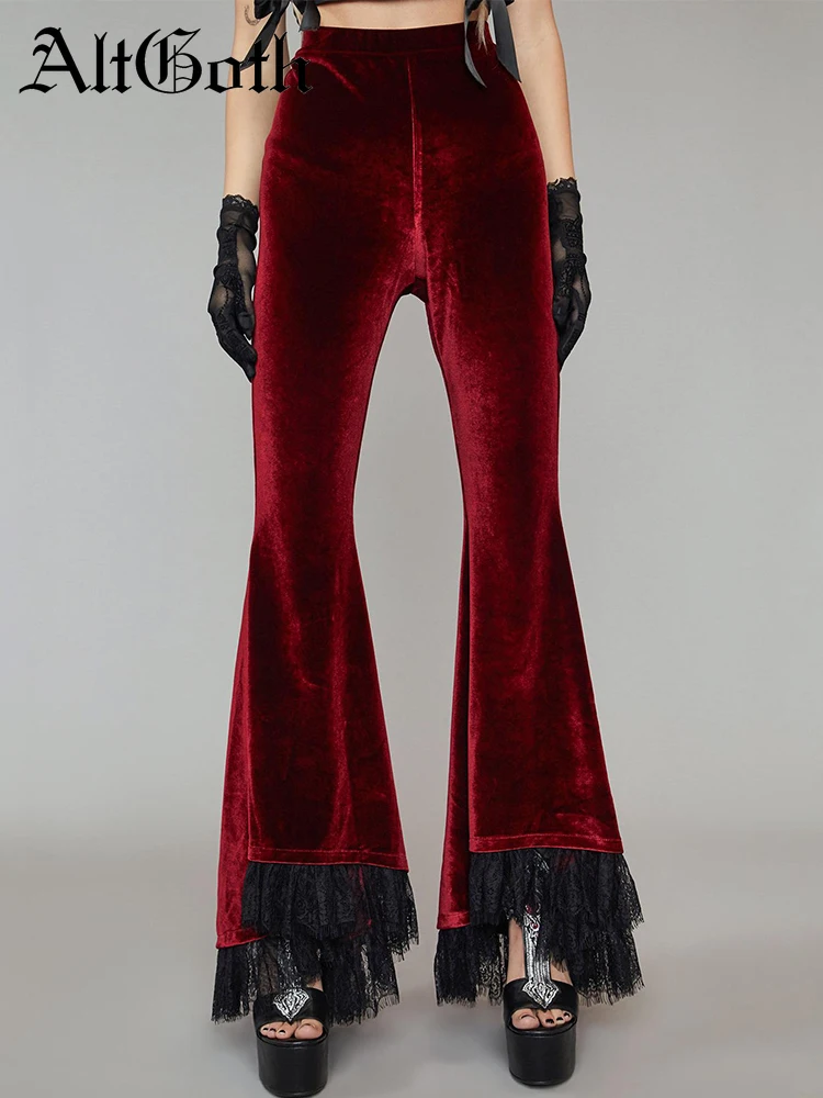 AltGoth Vintage Gothic Red Velvet Pants Women Sexy Punk Dark Mall Gothic Lace Patchwork Flare Pants Y2k Emo Alt Grunge Trousers
AltGoth Vintage Gothic Red Velvet Pants Women Sexy Punk Dark Mall Gothic Lace Patchwork Flare Pants Y2k Emo Alt Grunge Trousers