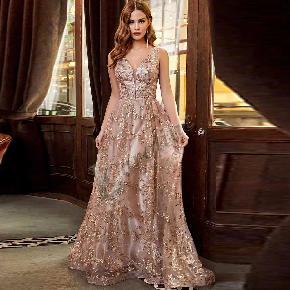 Caroline Trendy Backless Tulle Evening Dresses For Women Appliques Sleeveless Chapel Train Illusion Custom Made Robes De Soirée 
Caroline Trendy Backless Tulle Evening Dresses For Women Appliques Sleeveless Chapel Train Illusion Custom Made Robes De Soirée