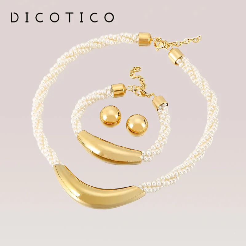 Twist Simulated Peal Chain Chic Jewelry Set For Women Stainless Steel Necklaces Bracelets Earrings Fashion Women Wedding Choker
Twist Simulated Peal Chain Chic Jewelry Set For Women Stainless Steel Necklaces Bracelets Earrings Fashion Women Wedding Choker