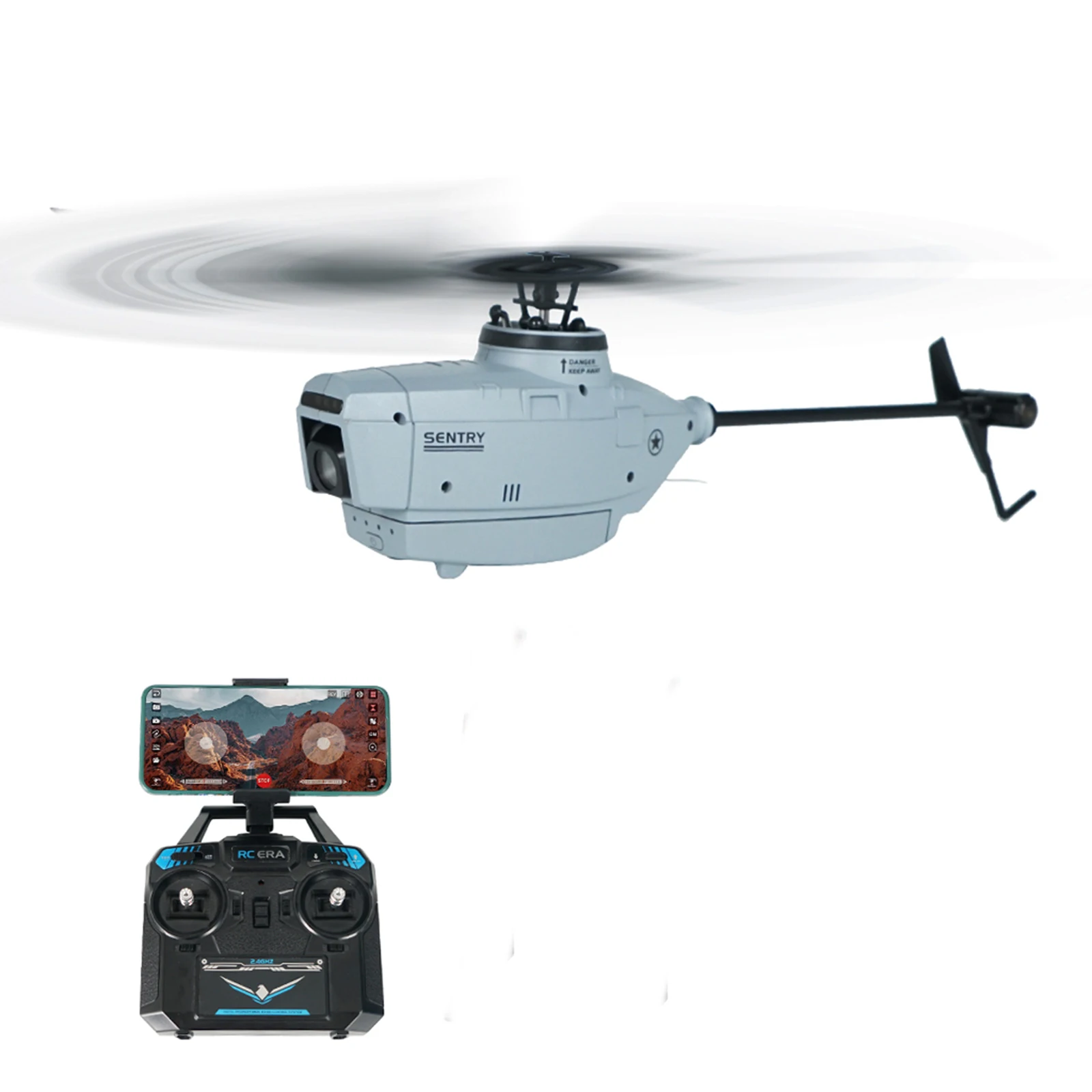 

RC ERA C127 2.4G 4CH 6-Axis Gyro Altitude Hold Optical Flow Localization Flybarless RTF Sentry Helicopter with 720P Camera Drone