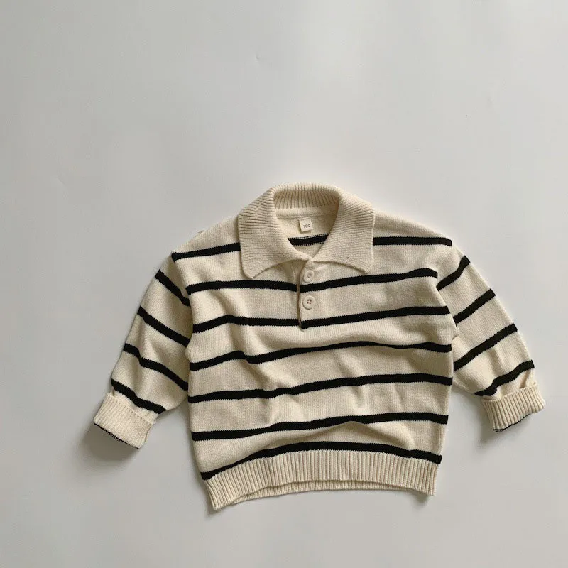 2022 Spring Autumn Kids Sweaters Korean Striped Boys Knitwear Turn Down Collar Girls Knit Pullover Tops 2779
2022 Spring Autumn Kids Sweaters Korean Striped Boys Knitwear Turn Down Collar Girls Knit Pullover Tops 2779